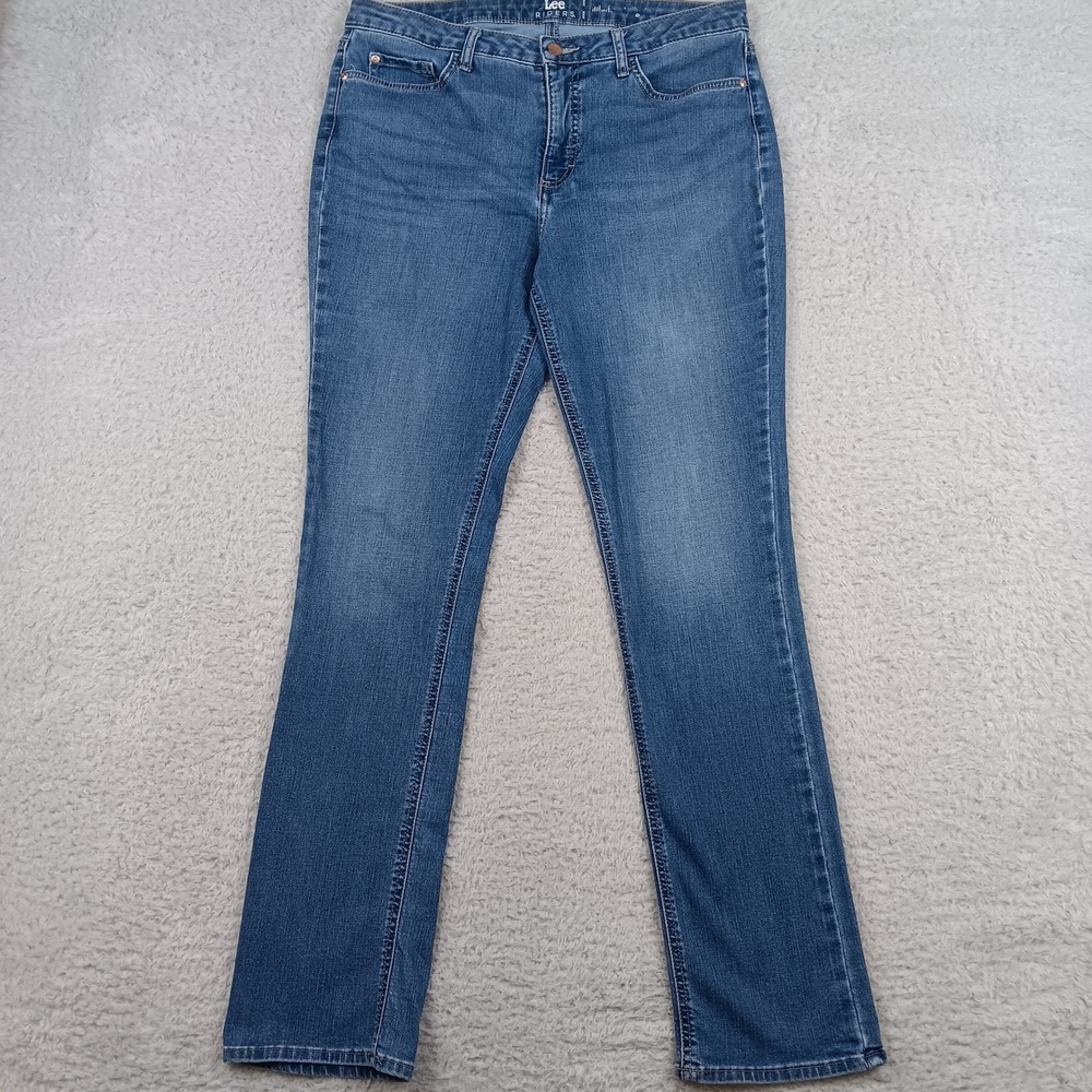 Lee Riders Jeans Straight Leg Women 14L Blue Stretch Mid Rise 1STMFW5